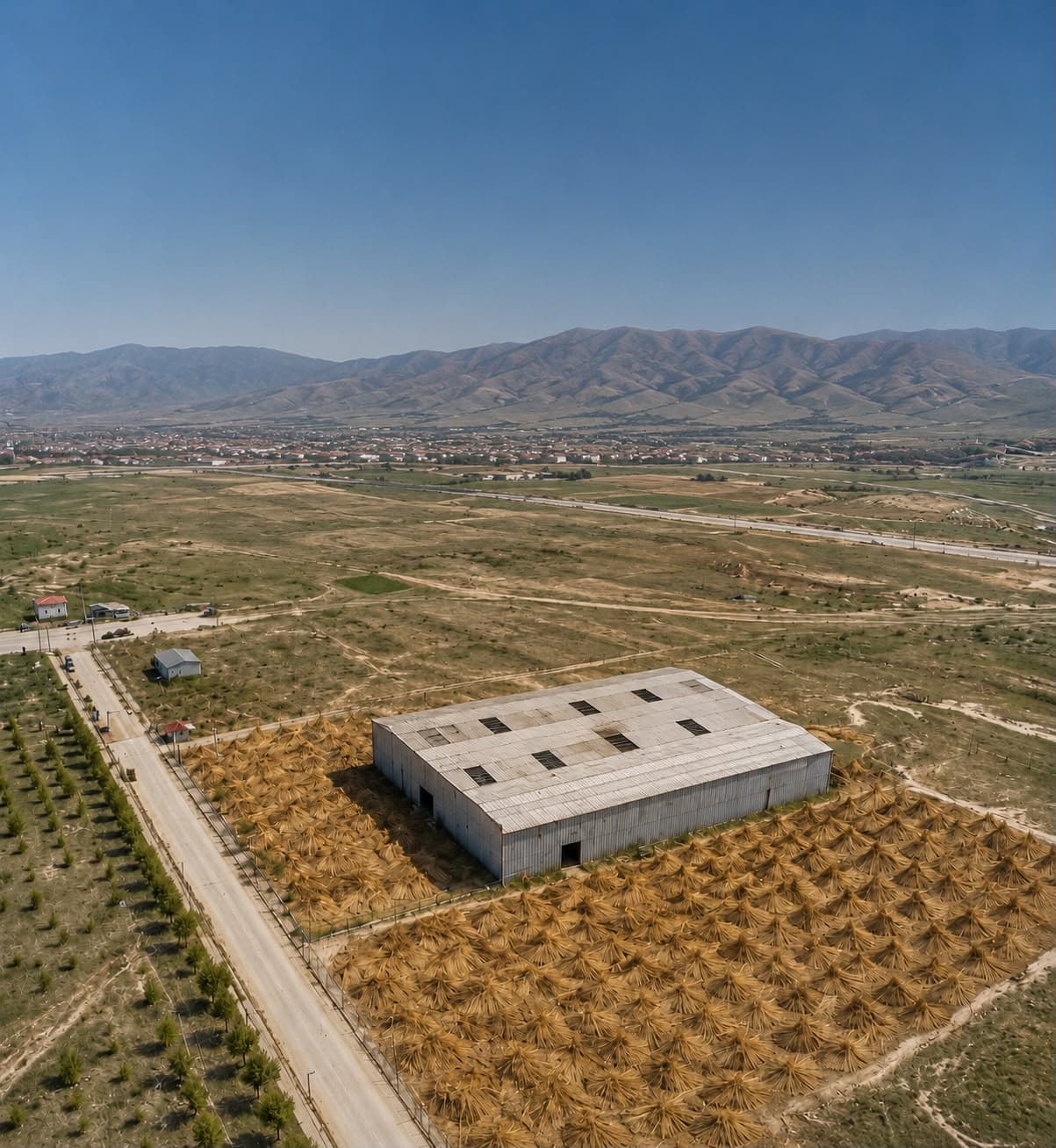 Aerial view of Macs Reed production facility